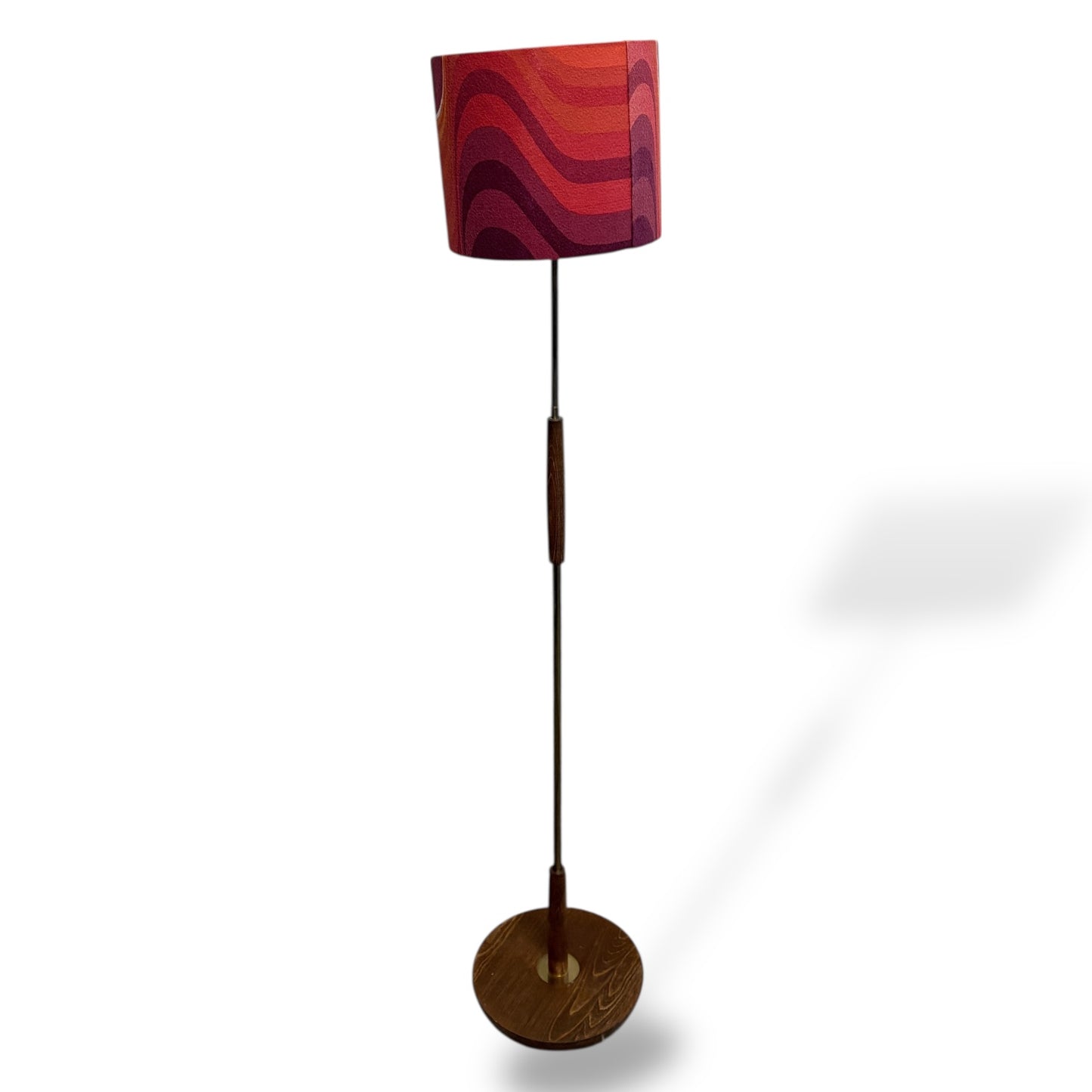 Vintage Teak Floor Lamp Mid Century Modern | Retro Standard Lamp with Fabric Shade — view 2