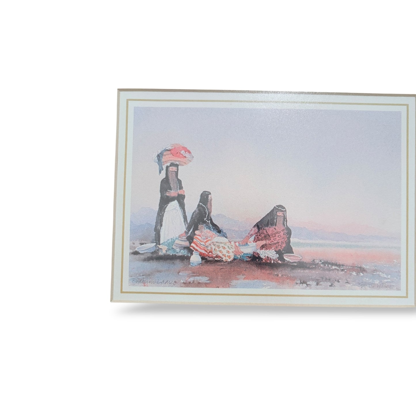Vintage Framed Watercolour – Middle Eastern Women by Water, c.1970s