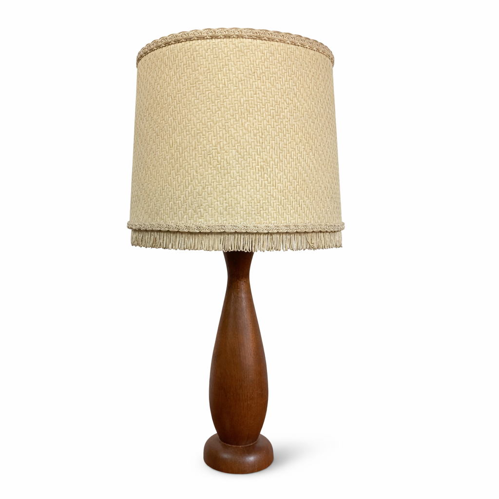 Mid Century Teak Table Lamp with Original Hessian Shade