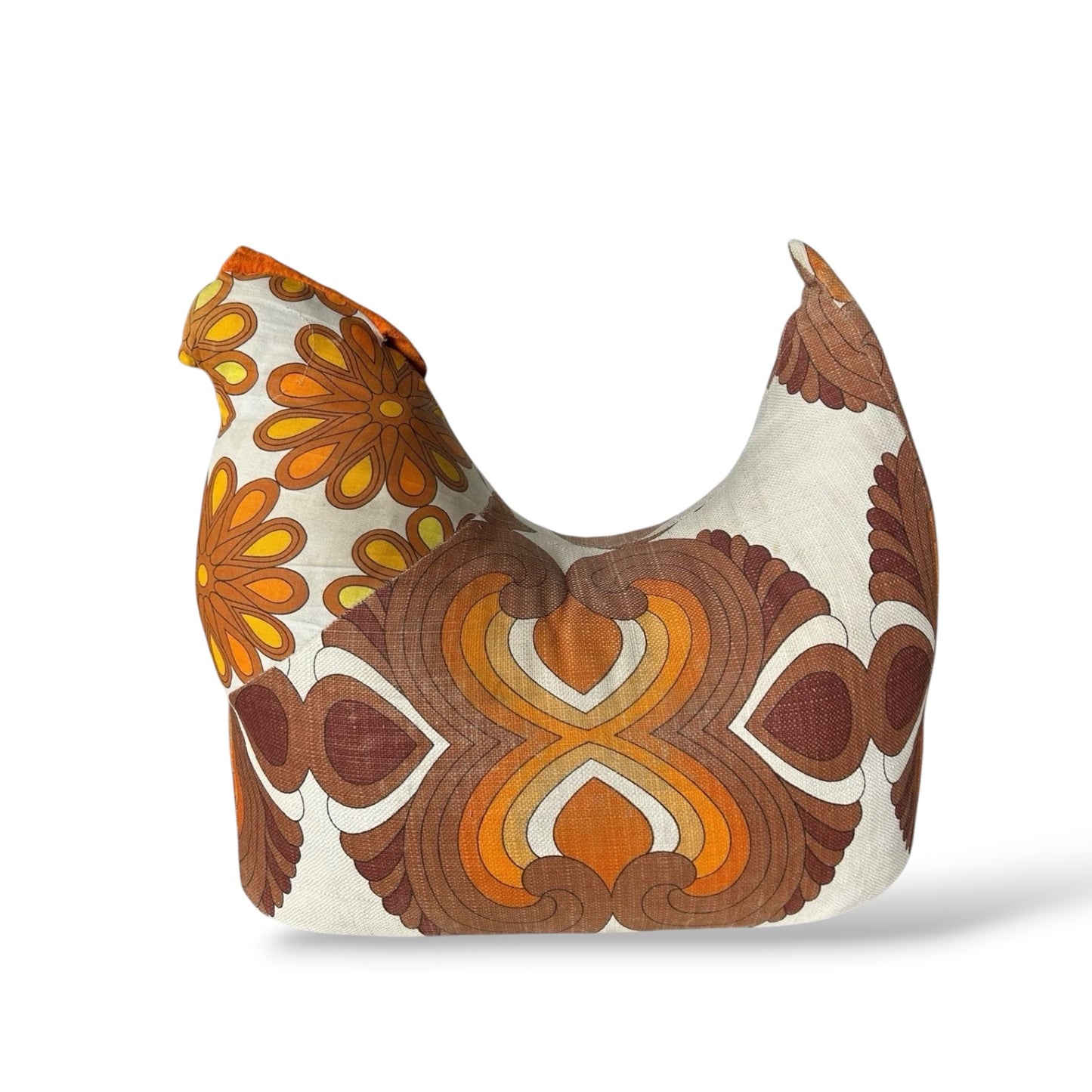 Retro Fabric Hen Stool – 1970s Child’s Upholstered Seat / Decorative Pouffe