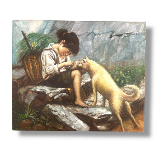 Mid Century Modern Chinese Li ZiJian Print Artwork on Canvas