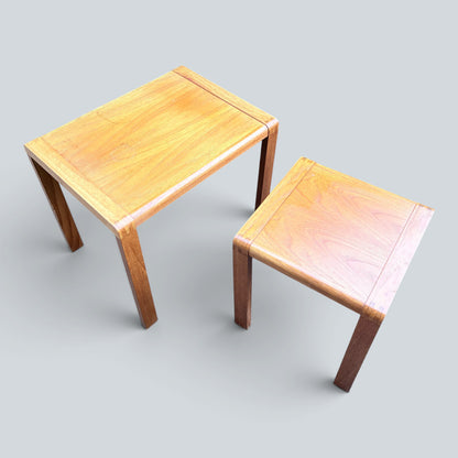 Mid-Century Teak & Beech Nesting Tables | Vintage Nest of Two Side Tables