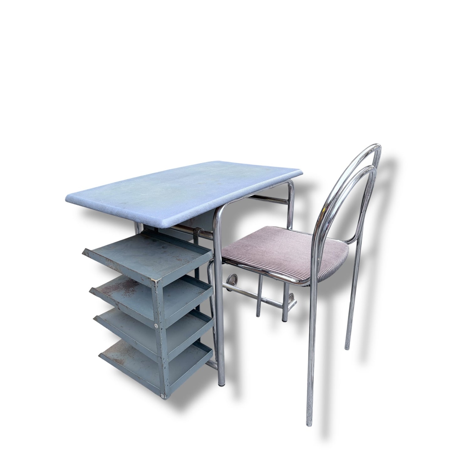 Industrial Chrome Tubular Desk with Matching Chair