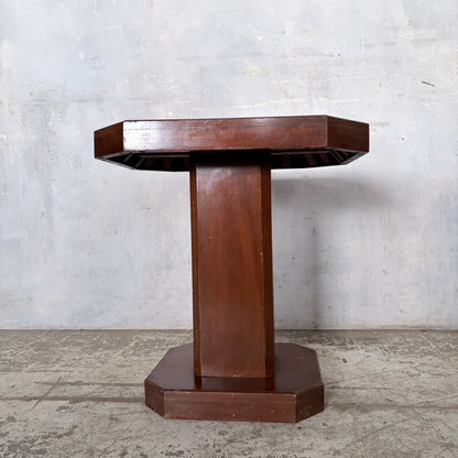 Art Deco Walnut Pedestal Side Table | Octagonal Lamp Table