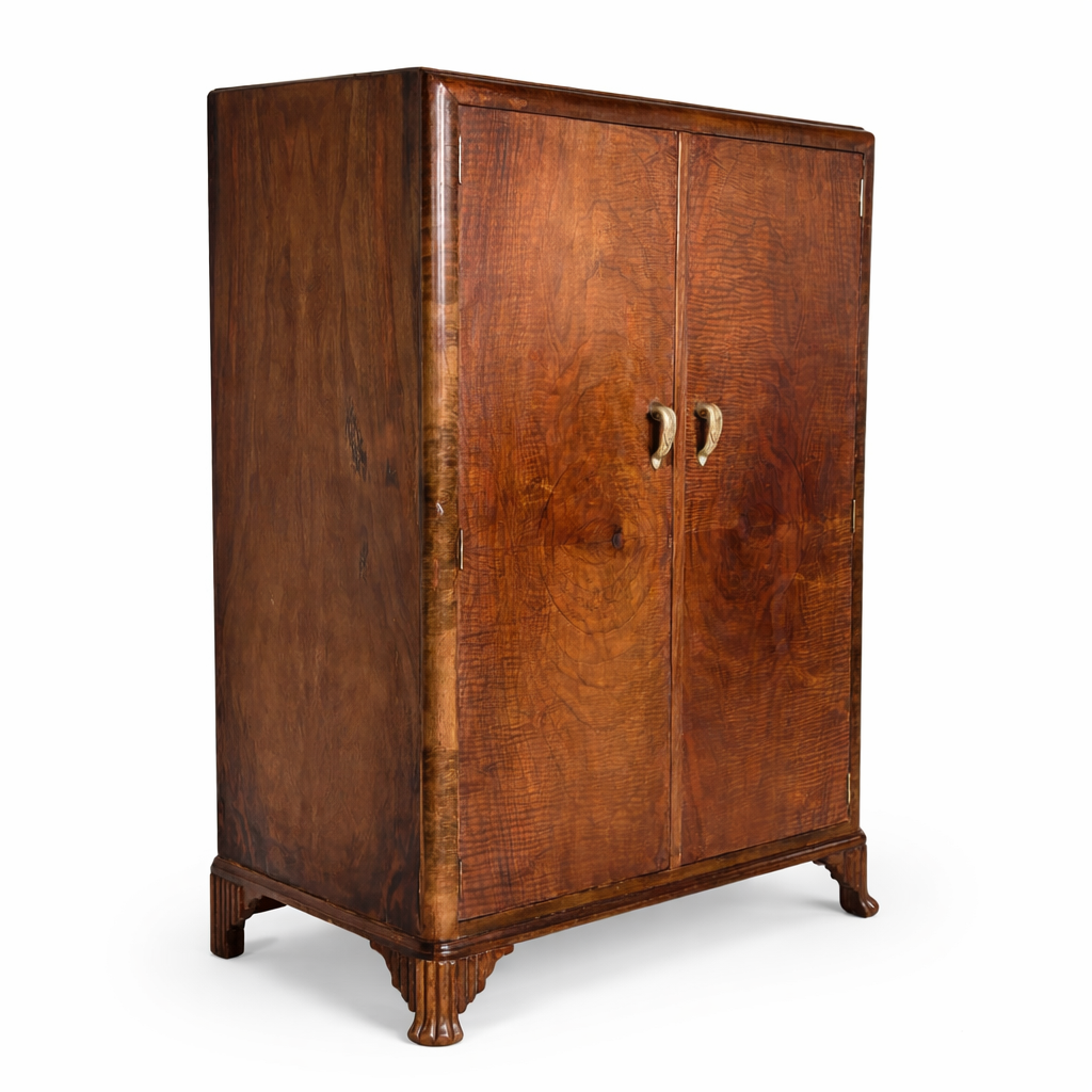 Art Deco Burr Walnut Compact Antique Wardrobe