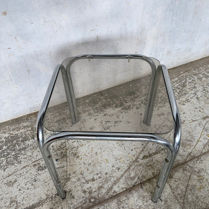 Vintage Chrome & Smoked Glass Side Table Mid Century Tubular Chrome