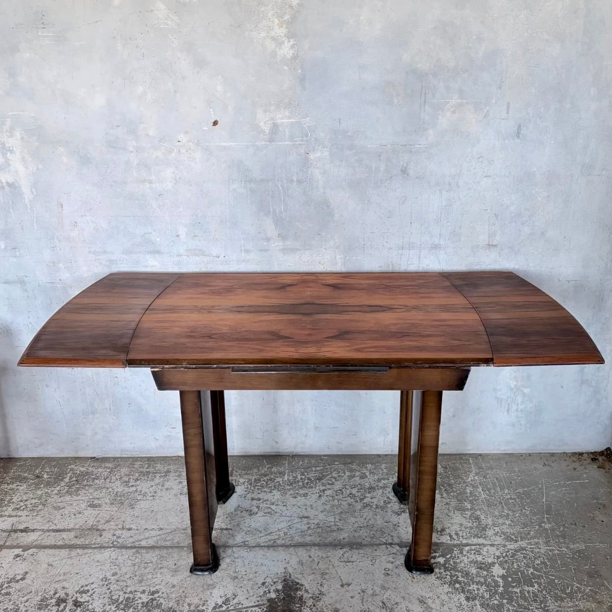 Art Deco Burr Walnut Draw Leaf Extending Dining Table