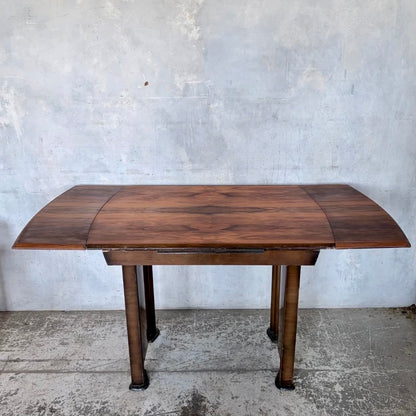 Art Deco Burr Walnut Draw Leaf Extending Dining Table