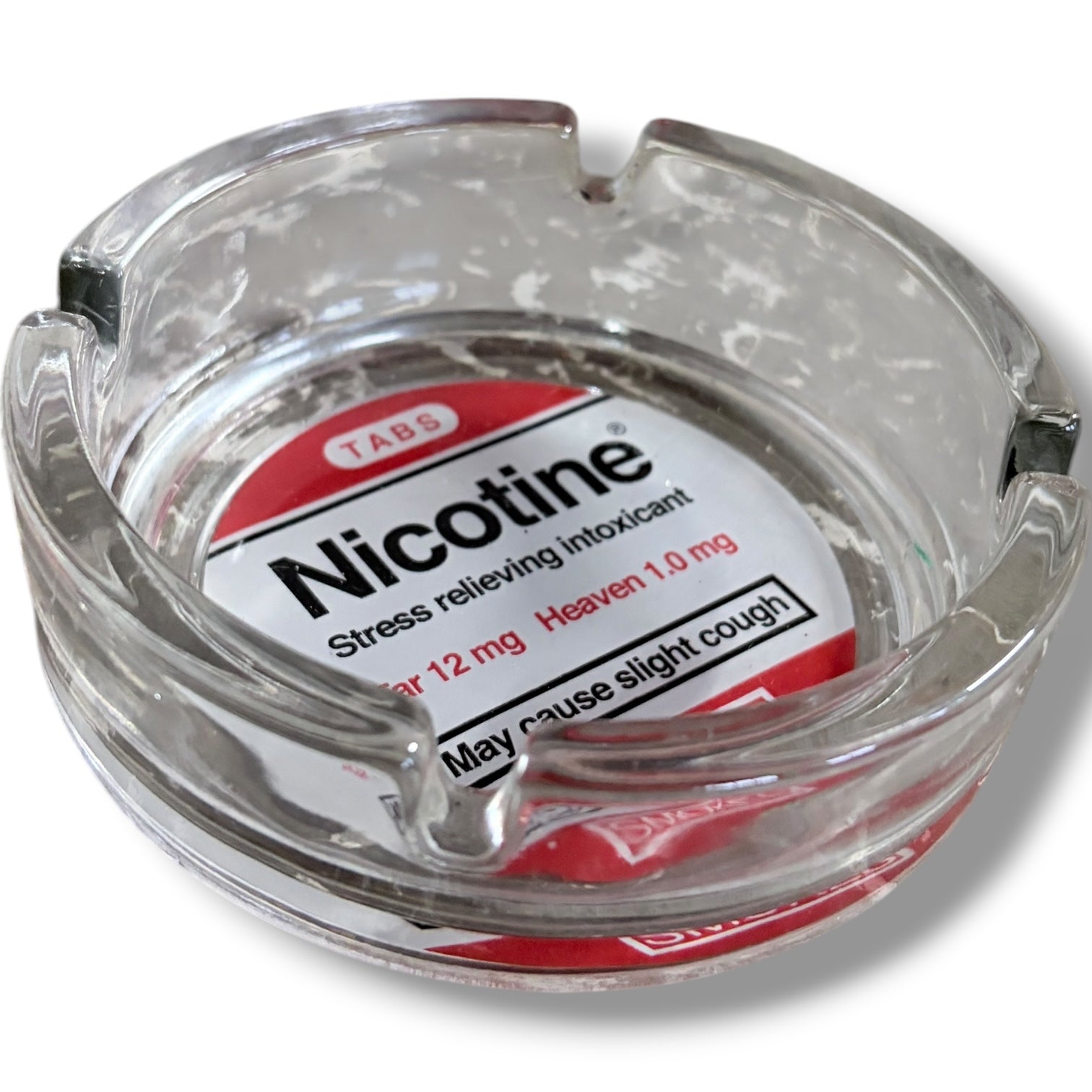 Vintage Glass Ashtray – Retro Heavy Glass Ashtray With Nicotine Label & Cigarette Rest — view 5