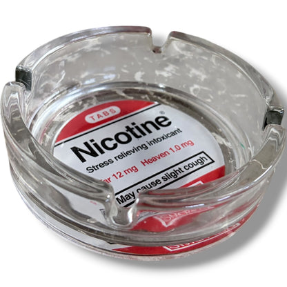 Vintage Glass Ashtray – Retro Heavy Glass Ashtray With Nicotine Label & Cigarette Rest — view 5