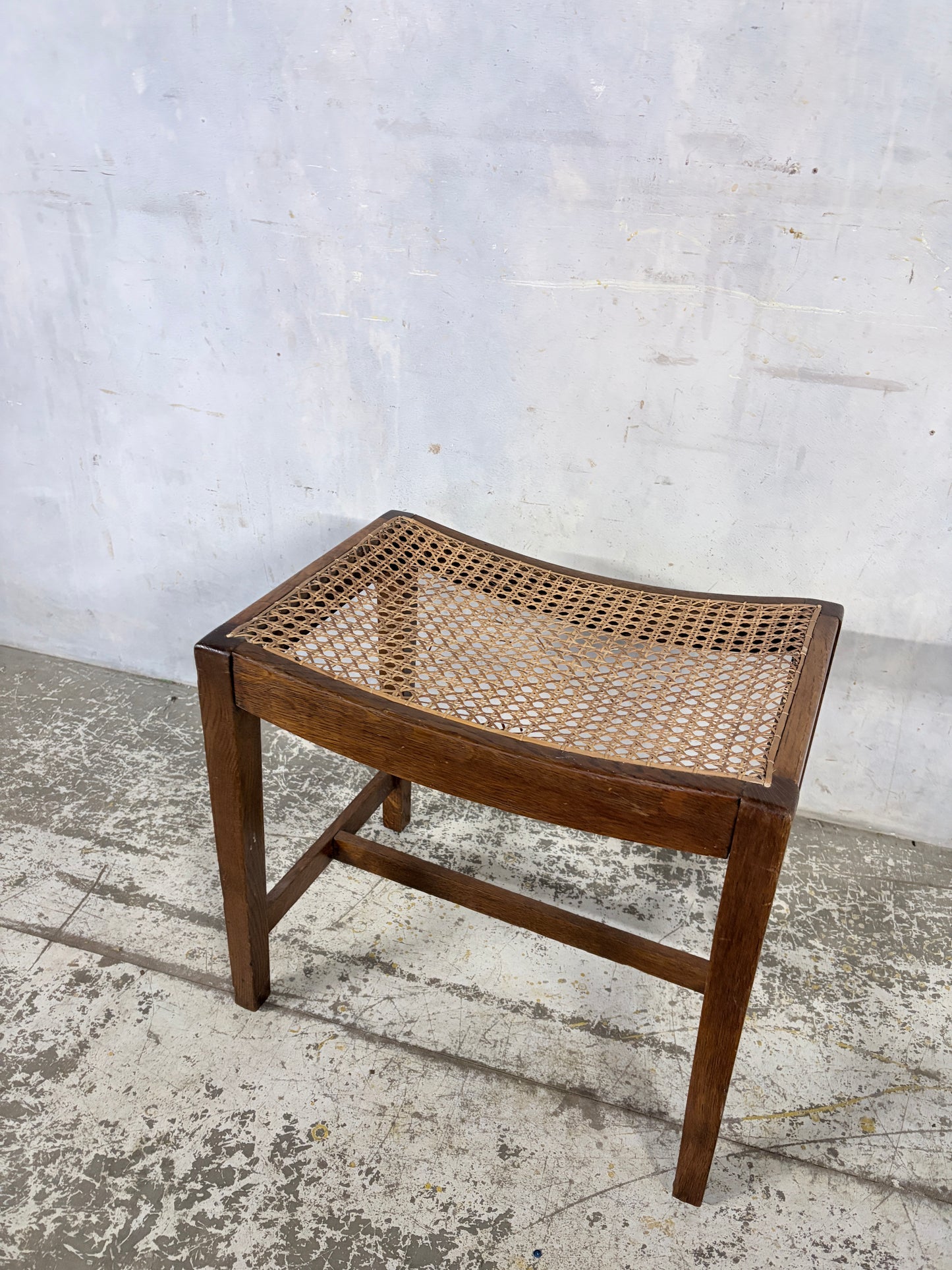 Antique Oak & Rattan Handmade Stool (Yorkshire)