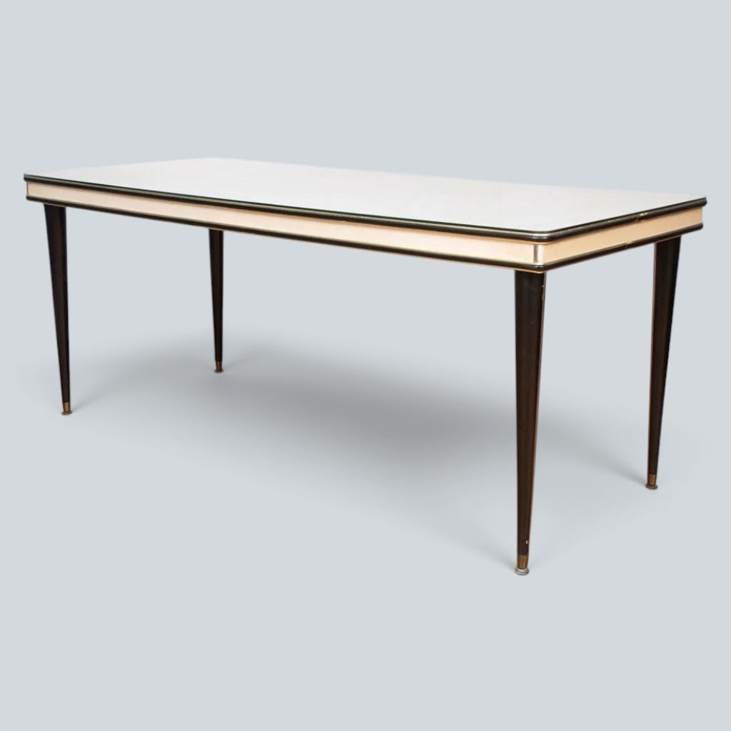 Mid Century Italian Umberto Mascagni Dining Table | Space Age Ebonised & Silver Dining Table