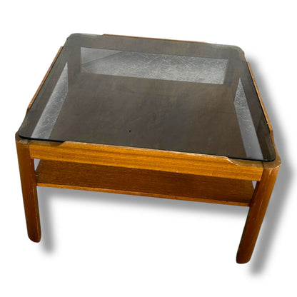Myers Square Coffee Table | Mid Century Smoked Glass Top with Shelf