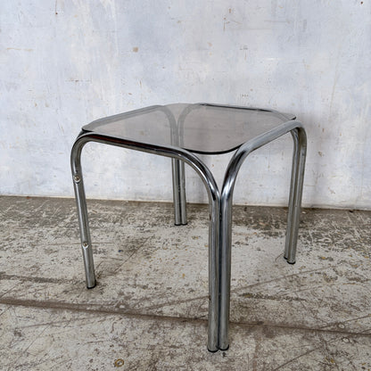 Vintage Chrome & Smoked Glass Side Table Mid Century Tubular Chrome