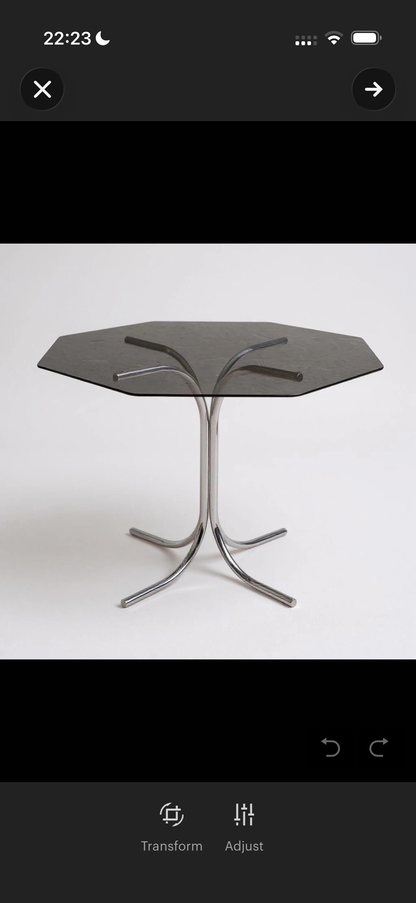 Mid Century Italian Chrome & Smoked Glass Dining Table with Cantilever Chairs