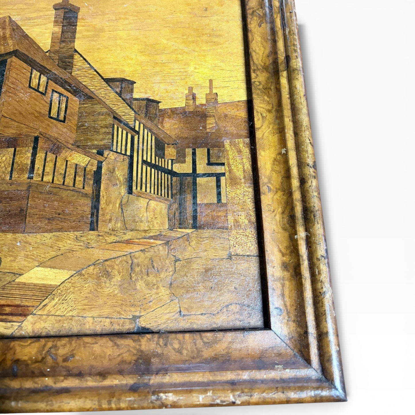 Antique Architectural Wood Marquetry Panel with Walnut Frame