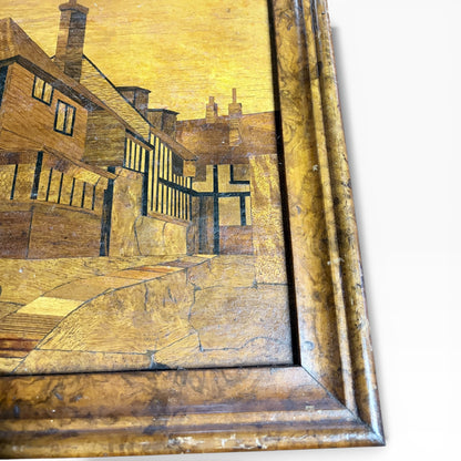Antique Architectural Wood Marquetry Panel with Walnut Frame