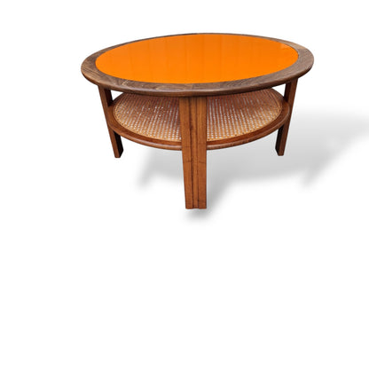 Mid-Century G-Plan Round Coffee Table with Orange Perspex Top