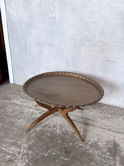 Mid Century Teak & Brass Spider Leg Coffee Table with Tray Top