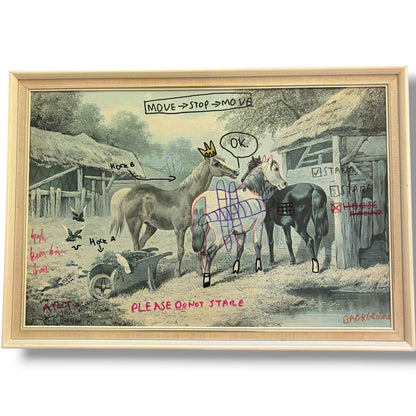 Contemporary Anti-Art Print – One-Off Hand-Annotated Horse Mixed Media Artwork