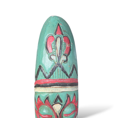 Hand-Carved Totem Sculpture – Vintage Wooden Head, Painted Folk Art Accent