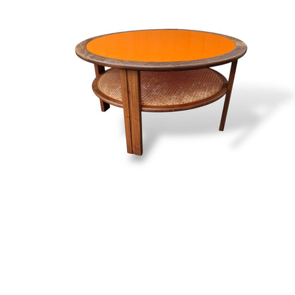 Mid-Century G-Plan Round Coffee Table with Orange Perspex Top