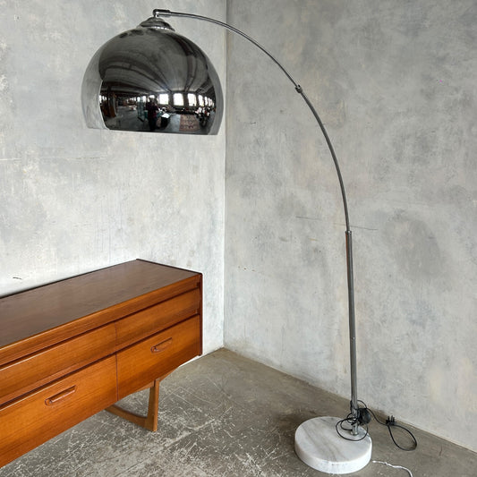 Mid Century Modern Chrome Arc Floor Lamp with Marble Base