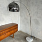 Mid Century Modern Chrome Arc Floor Lamp with Marble Base