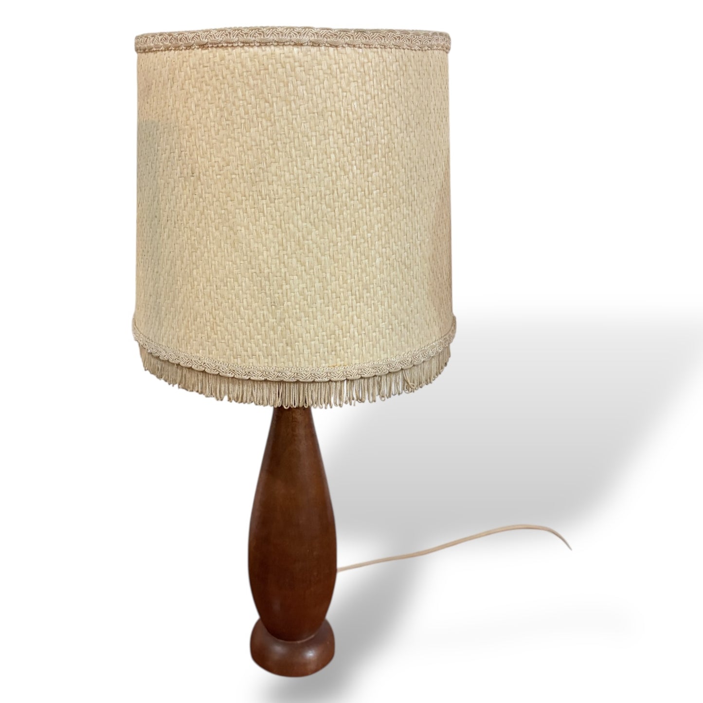 Mid Century Teak Table Lamp with Original Hessian Shade