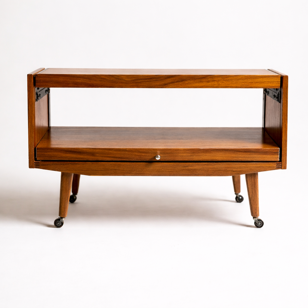Mid-Century Metamorphic Teak Serving Trolley / Convertible Utility Cart