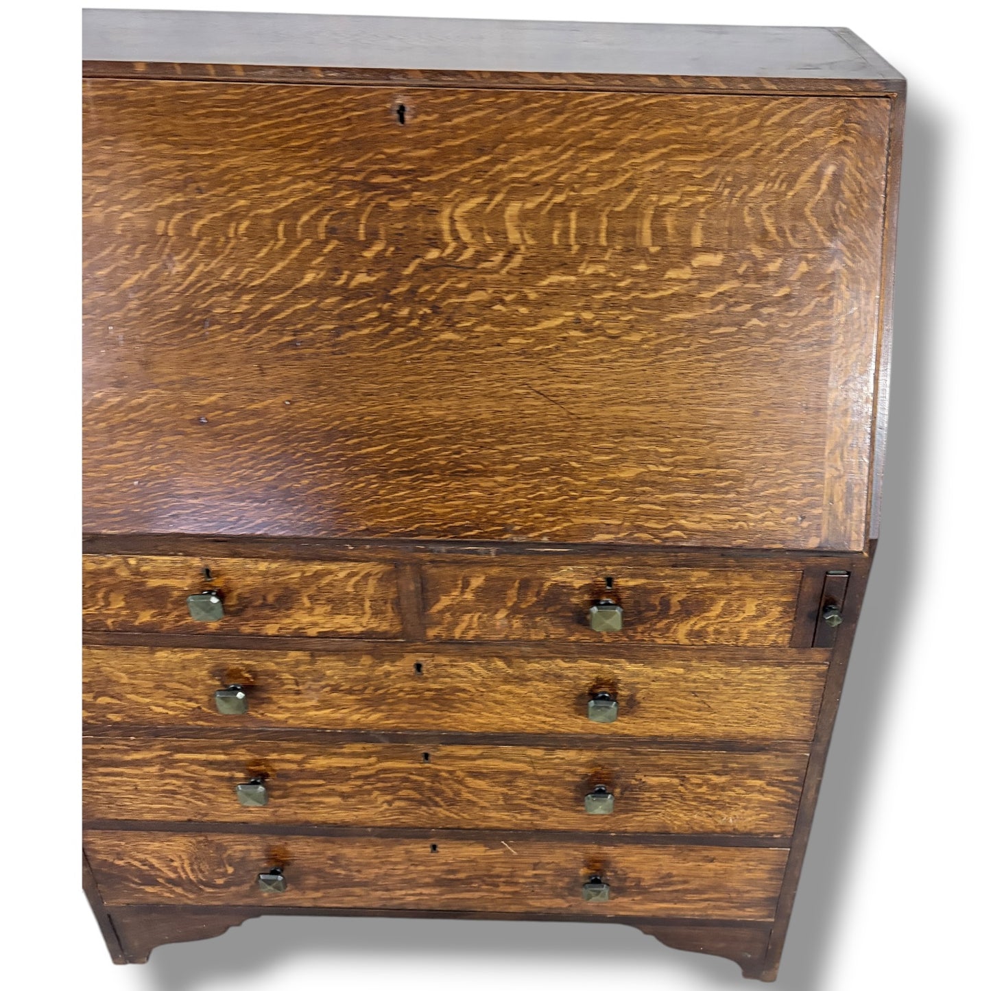 Arts & Crafts Bureau Desk – Quartersawn Oak Fall-Front Writing Surface With Drawers — view 7
