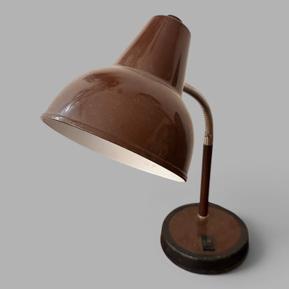 Vintage Italian Mid Century Chocolate Brown Adjustable Table Lamp