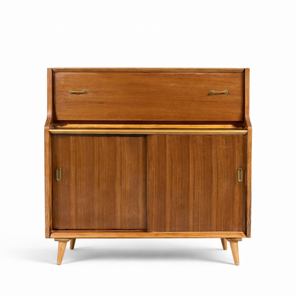 Mid Century Writing Bureau – Vintage Walnut Teak Compact Drop Front Desk