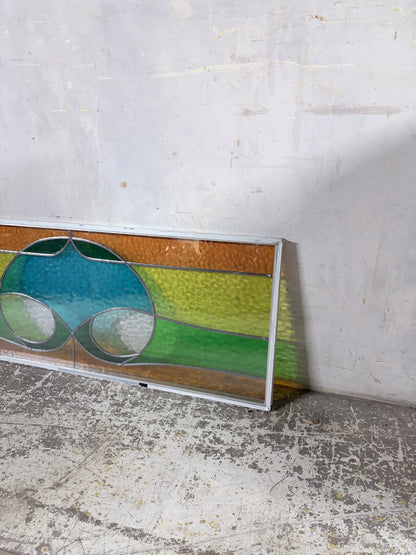 Vintage Stained Glass Window Panel – Mid Century Geometric Design