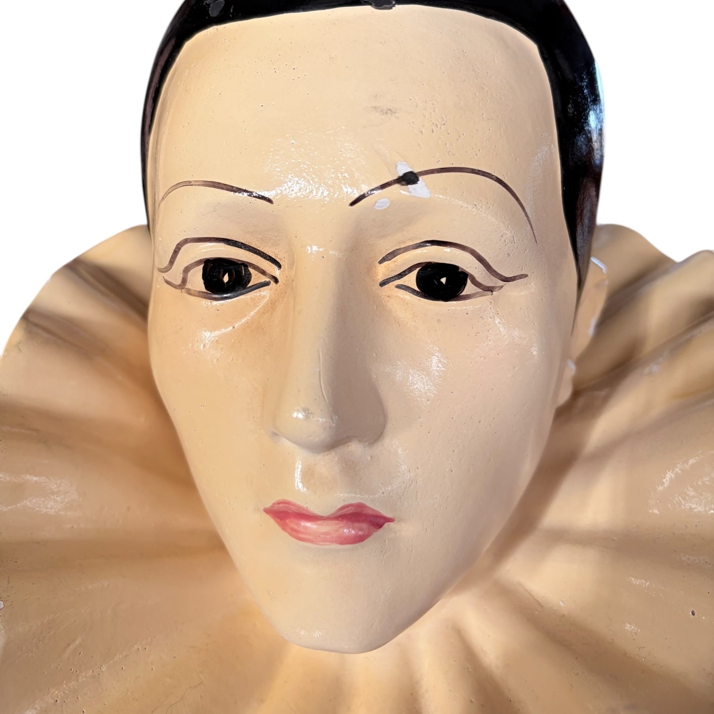 Pierrot Plaster Bust – Hand-Painted Vintage Art Statue With Aged Finish