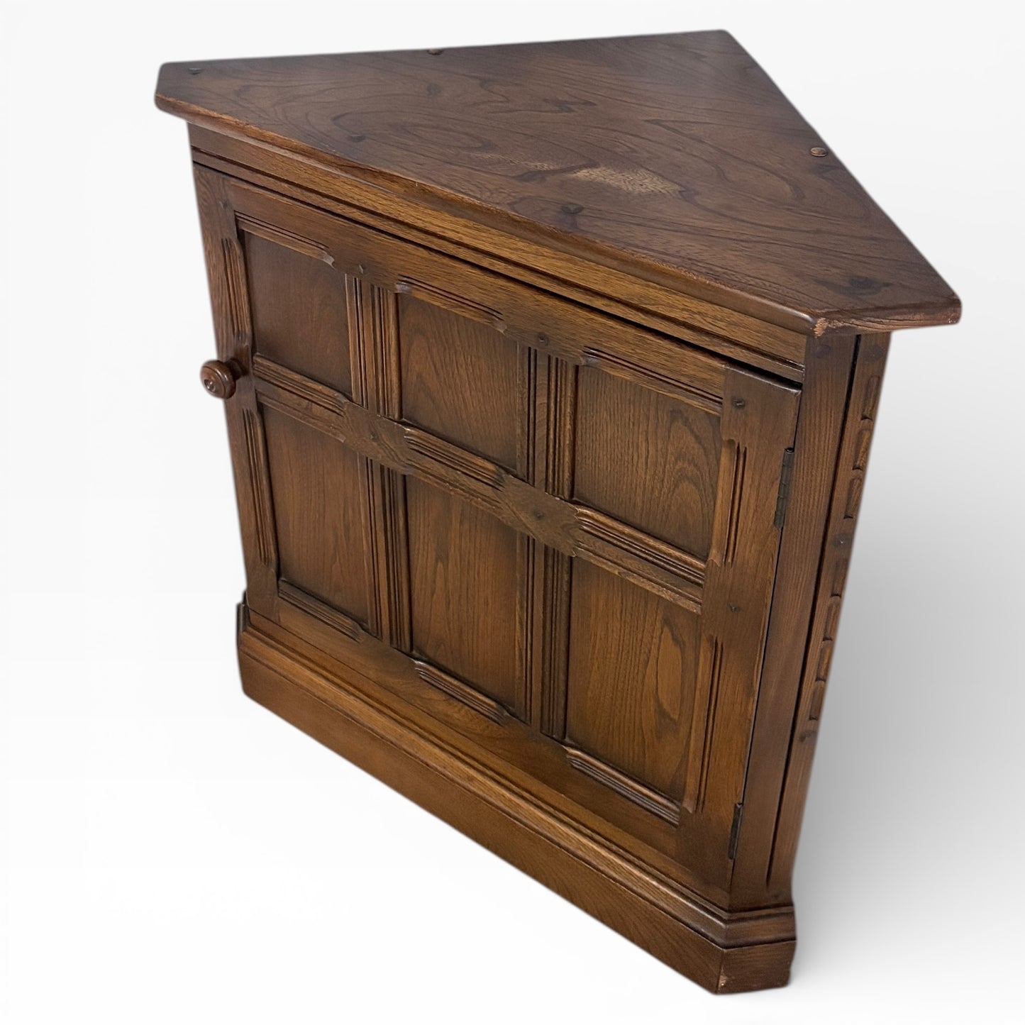 Ercol Corner Cabinet – Mid Century Solid Wood Storage Unit With Panelled Door