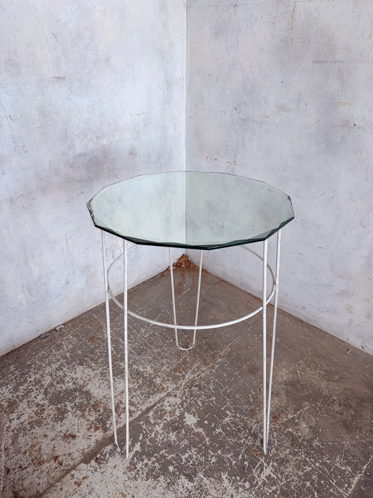 Art Deco Glass Top Side Table – Space Age Metal Frame