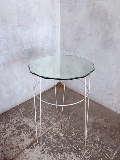 Art Deco Glass Top Side Table – Space Age Metal Frame