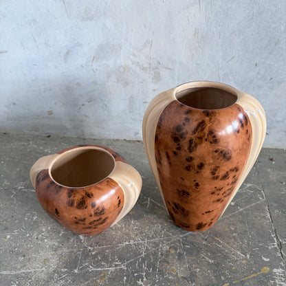 Pair of Art Deco Walnut Burl Effect Ceramic Vases
