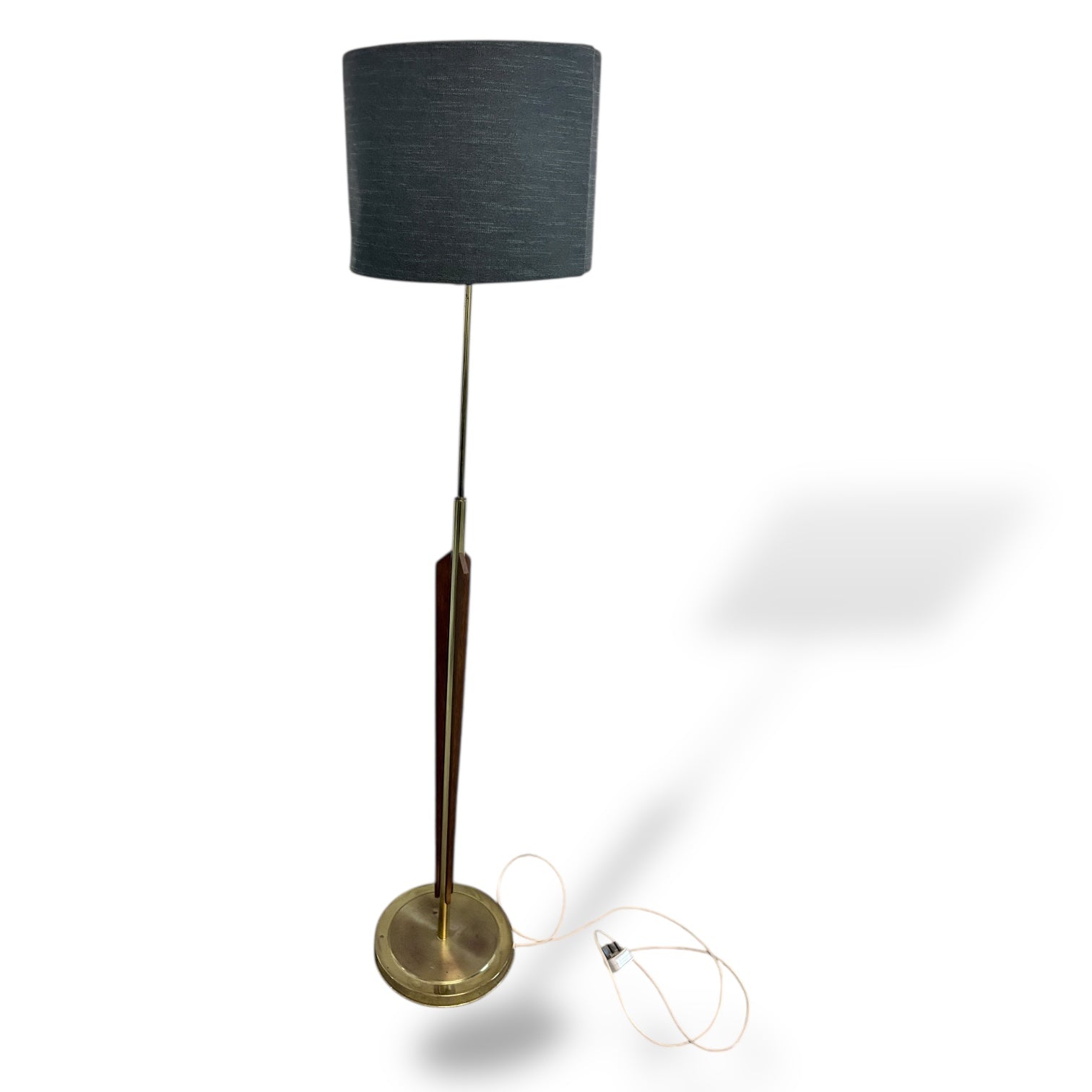 Mid Century Teak & Brass Standard Lamp with Handmade Shade — view 4