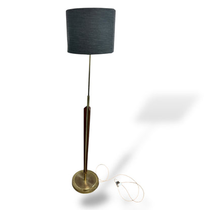 Mid Century Teak & Brass Standard Lamp with Handmade Shade — view 4
