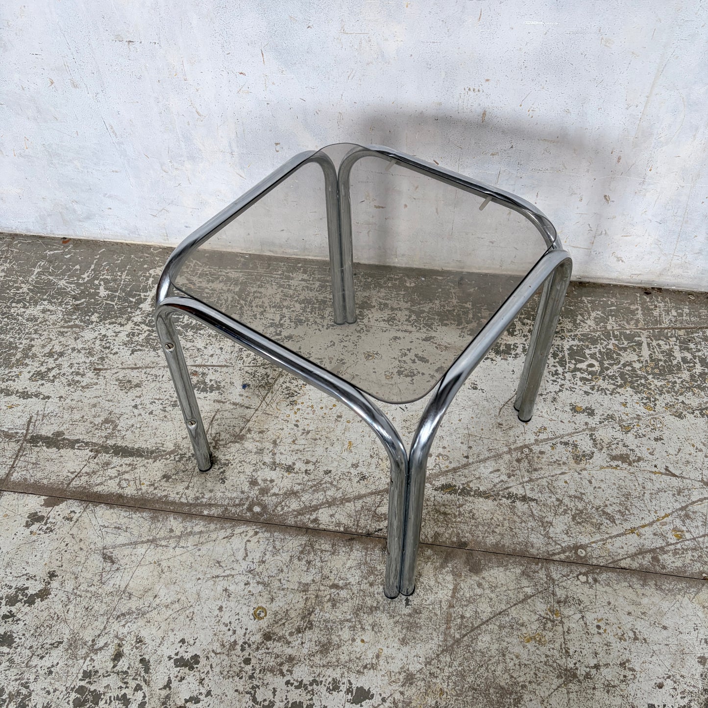 Vintage Chrome & Smoked Glass Side Table Mid Century Tubular Chrome