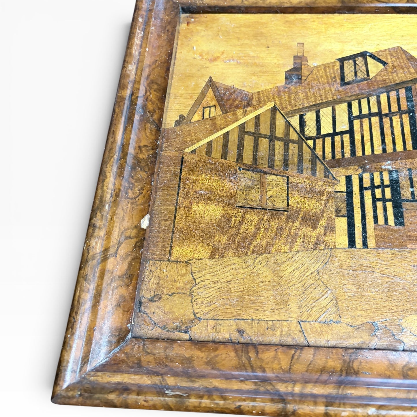 Antique Architectural Wood Marquetry Panel with Walnut Frame