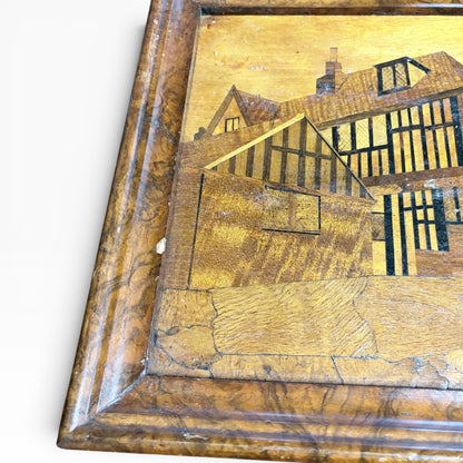 Antique Architectural Wood Marquetry Panel with Walnut Frame