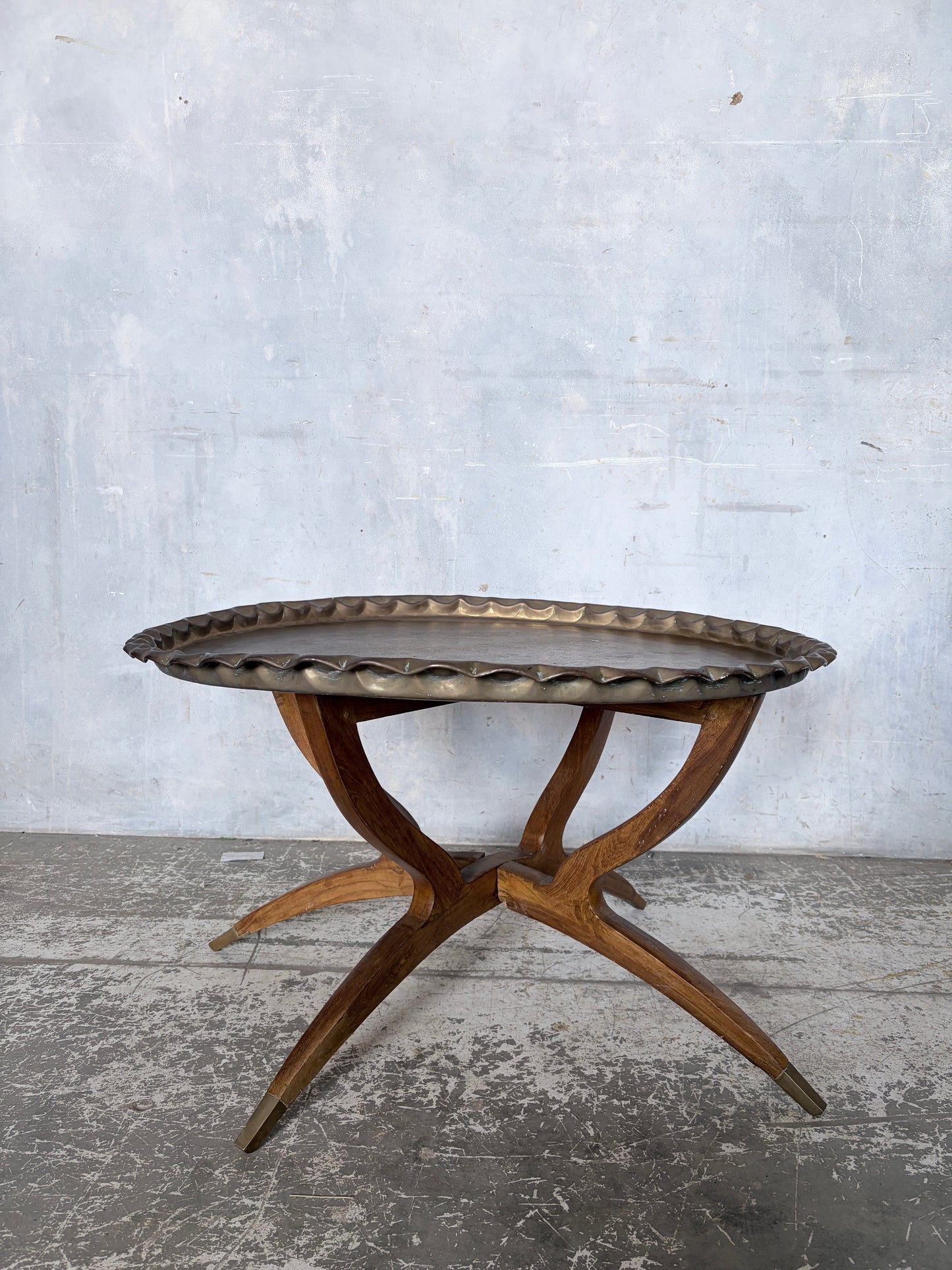 Mid Century Teak & Brass Spider Leg Coffee Table with Tray Top
