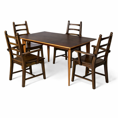 Morris of Glasgow Walnut Dining Table with Arts & Crafts Oak Chairs Dining Set