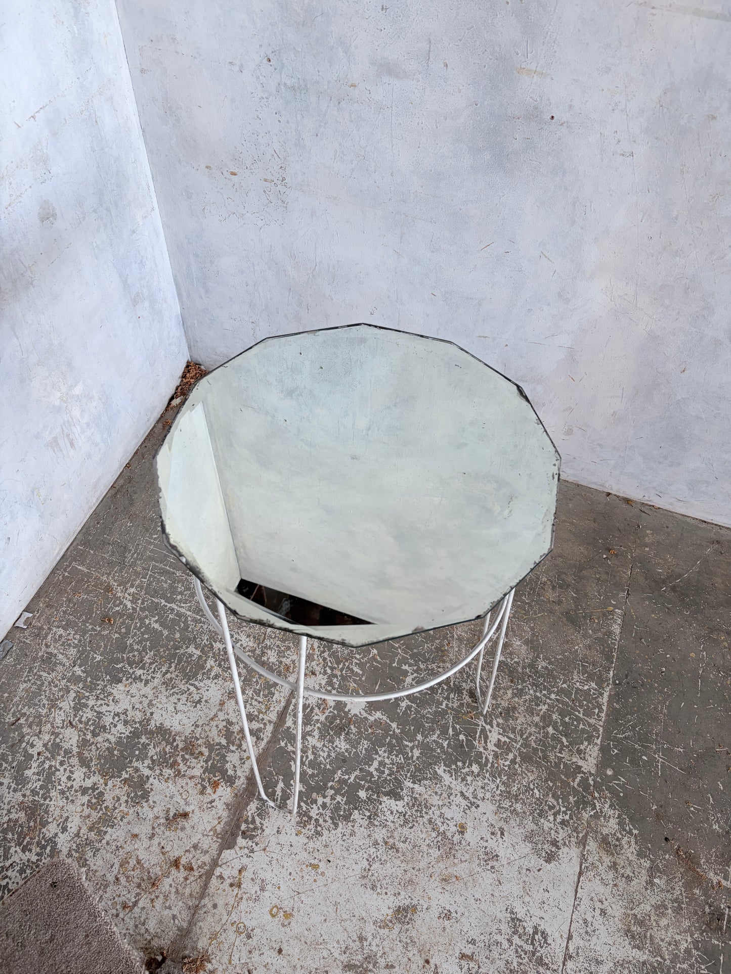 Art Deco Glass Top Side Table – Space Age Metal Frame