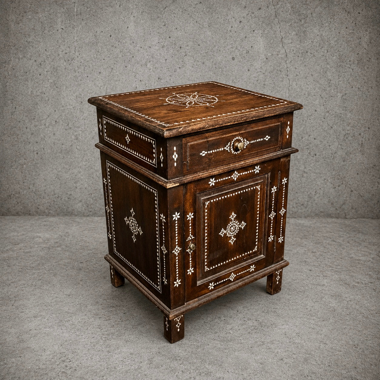 19th Century Syrian Mother of Pearl Inlaid Cabinet in Solid Mahogany
