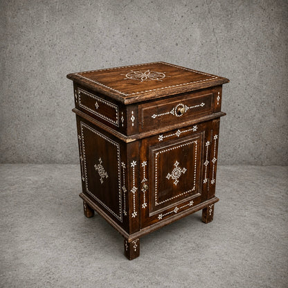 19th Century Syrian Mother of Pearl Inlaid Cabinet in Solid Mahogany