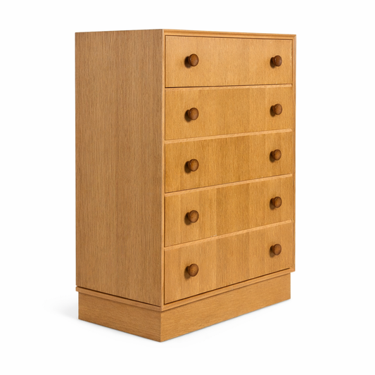 Mid-Century Meredew Oak Tallboy Chest of Drawers